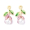 Alloy Enamel Pendants, with ABS Imitation Pearl, Cadmium Free & Nickel Free & Lead Free, Rack Plating, Flower Charm, Golden, Flamingo, 22.5x11.5x7.5mm, Hole: 1.6mm