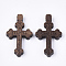 Wooden Pendants, Dyed, Cross with Word, Coconut Brown, 32x19x5mm, Hole: 1.5mm