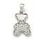 Brass Micro Pave Clear Cubic Zirconia Pendants, Cadmium Free & Nickel Free & Lead Free, with Shell, Bear, Platinum, 17x11x3mm, Hole: 4x2mm