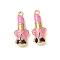 304 Stainless Steel Enamel Pendants, Lipstick Charms, Ion Plating(IP), Golden, Pink, 27x11x6mm, Hole: 1.8mm