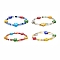 Flower Glass & Brass Beaded Stretch Bracelet for Women, Mixed Color, Inner Diameter: 2-1/4 inch(5.8cm)