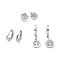 Non-Tarnish 3 Pairs 3 Style 304 Stainless Steel Tree of Life Dangle Hoop Earrings, Stud Earrings for Women, Stainless Steel Color, 9~27mm, Pin: 1mm, 1 Pair/style