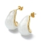 Ion Plating(IP) Golden 304 Stainless Steel Teardrop Stud Earrings, Half Hoop Earrings with Resin, WhiteSmoke, 23~24x15mm