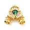 Rack Plating Brass Clear & Green Cubic Zirconia Fold Over Clasps, Cadmium Free & Lead Free, Long-Lasting Plated, Flower, Golden, Flower: 13.5x13.5x7mm, Clasp: 11x6.5x6.5mm, Inner Diameter: 4.3mm