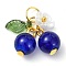 Glass Pendants, with Resin and Gloden Jump Rings, Blueberry, 20.5x16.5x8mm, Hole: 4mm
