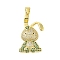 Rack Plating Brass Micro Pave Cubic Zirconia Pendants, Cadmium Free & Lead Free, Long-Lasting Plated, Rabbit, Real 18K Gold Plated, Green, 32x17x8mm, Hole: 4x3mm