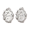 Valentine's Day Brass Micro Pave Clear Cubic Zirconia Pendants, Cadmium Free & Nickel Free & Lead Free, Oval with Flower and Word Love, Real Platinum Plated, 17x12.5x3mm, Hole: 1.4mm
