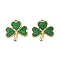 304 Stainless Steel Enamel Pendants, Ion Plating(IP), Clover Charms, Real 18K Gold Plated, Green, 18x18x1.5mm, Hole: 1mm