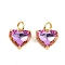 Brass Micro Pave Cubic Zirconia Pendants, with Glass Rhinestone Heart Charms, Rack Plating, Cadmium Free & Lead Free, Long-Lasting Plated, with Jump Ring, Real 18K Gold Plated, Lilac, 9.5x10.5x5.5mm, Hole: 3.5mm