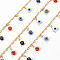Handmade Brass Chains, with Enamel Acrylic Beads, Soldered, Spool, Evil Eye, Real 18K Gold Plated, Colorful, 3x2x0.5mm and 3.5x1x0.5mm, about 16.4 Feet(5m)/roll