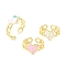 Enamel Heart Promise Open Ring, Real 18K Gold Plated Brass Cuff Ring for Women, Cadmium Free & Lead Free, Mixed Color, US Size 7 1/4(17.5mm)