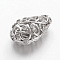 Brass Micro Pave Cubic Zirconia Beads, teardrop, Platinum, 16x10x7mm, Hole: 1.5mm