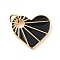 Rack Plating Brass Enamel Pendants, with Jump Ring, Long-Lasting Plated, Real 18K Gold Plated, Heart, Black, 17x16x2mm, Jump Ring: 5x0.9mm, 3mm Inner Diameter