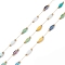 304 Stainless Steel Link Chains, with Glass Rhombus Beads & Spool, Unwelded, Golden, 2~8x0.7~4.5x0.2~2.5mm