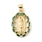 Brass Micro Pave Cubic Zirconia Pendants, Long-Lasting Plated, Real 18K Gold Plated, Cadmium Free & Lead Free, Oval with Saint Benedict, Green, 21x14x3mm, Hole: 4x3mm