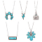 5Pcs 5 Style Flower & Rectangle & Lightning & Cow Tag Synthetic Turquoise Pendant Necklaces Sets, Alloy Jewelry for Women, Antique Silver & Platinum, 18.50~20.59 inch(47~52.3cm), 1Pc/style