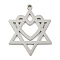 Non-Tarnish 304 Stainless Steel Pendants, Laser Cut, Star of David with Heart Charm, Stainless Steel Color, 27x21.5x1mm, Hole: 1.5mm