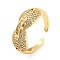 Hip Hop Pig Nose Rack Plating Brass Micro Pave Cubic Zirconia Open Cuff Ring for Women, Long-Lasting Plated, Lead Free & Cadmium Free, Real 18K Gold Plated, US Size 7 1/4(17.5mm), 2~8.5mm