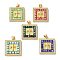Square with Corss  Brass Micro Pave Cubic Zirconia Pendants, with Enamel & Shell, Long-Lasting Plated, Lead Free & Cadmium Free, Real 18K Gold Plated, Mixed Color, 24x21.5x4mm, Hole: 5x3mm