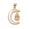 Brass Micro Pave Clear Cubic Zirconia Pendants, with Shell, Cadmium Free & Lead Free, Moon, Real 18K Gold Plated, Anchor & Helm, 21.5x15x3mm, Hole: 4x3.5mm