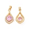 Brass Micro Pave Cubic Zirconia Pendants, Cadmium Free & Nickel Free & Lead Free, Real 18K Gold Plated, Teardrop Charms, Pink, 21x11.5x5mm, Hole: 5x3mm
