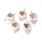 Natural Pearl Links connectors, with Cubic Zirconia and Brass Findings, Flat Round with Heart, Golden, Mixed Color, 22~25x13~15x7~10mm, Hole: 1.6mm