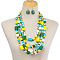 Bohemian Style Wood Barrel & Cube & Flat Round Beaded Multilayer Necklaces & Dangle Earrings Sets, Colorful, 640mm