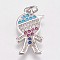 Brass Micro Pave Cubic Zirconia Pendants, Boy, Platinum with Mixed Color C.Z, 18.5x11.5x1.5mm, Hole: 2.5mm
