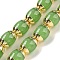 Glass Beads, with Golden Tone Brass Ends, Oval, Green, 8x6mm, Hole: 1.2mm, about 50pcs/strand, 15.94 inch(40.5cm)