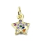 Brass Micro Pave Colorful Cubic Zirconia Pendants, Cadmium Free & Nickel Free & Lead Free, with Jump Ring, Star Charms, Real 18K Gold Plated, 10x8.5x2mm, Hole: 3mm