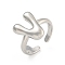 Brass Letter Open Cuff Rings for Women, Cadmium Free & Lead Free, Adjustable, Platinum, Letter V, 15~16.5x7~16.5mm