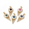 Rack Plating Brass Micro Pave Cubic Zirconia Pendants, with Resin, Cadmium Free & Nickel Free & Lead Free, Real 18K Gold Plated, Cone with Evil Eye, Mixed Color, 32x15x6.5mm, Hole: 3x4mm