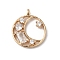 Brass Micro Pave Clear Cubic Zirconia Pendants, Nickel Free, with Glass, Moon, Golden, 17x14x3mm, Hole: 1.2mm