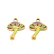 304 Stainless Steel Charms, Mushroom, with Enamel, Ion Plating(IP), Real 18K Gold Plated, 14.5x11.5x1.5mm, Hole: 1.5mm