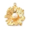 304 Stainless Steel Pendants, Flower Charm, with ABS Plastic Imitation Pearl, Ion Plating(IP), Real 18K Gold Plated, 33.5x28.5x8.5mm, Hole: 2.5mm