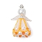 Beaded Angel Charms, Acrylic & Alloy & Glass Seed Beads Pendants, Orange, 48x25mm, Hole: 3x2.5mm