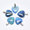 Natural Banded Agate/Striped Agate Pendants, Dyed, with Stainless Steel Snap On Bails, Heart, Stainless Steel Color, Sky Blue, 22~24x20~21x5~7mm, Hole: 3~4x7~8.5mm
