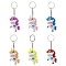 6Pcs 6 Colors Cartoon Unicorn PVC Plastic Keychain, with Iron Split Key Rings, Mixed Color, 116mm, 1pc/color