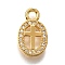 Brass Micro Pave Cubic Zirconia Pendants, Oval with Cross Charms, Golden, 13.5x8x2mm, Hole: 2mm