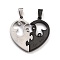 304 Stainless Steel Couple Pendants, Split Pendants, with Crystal Rhinestone, for Valentine's Day, Heart with Word, Electrophoresis Black & Stainless Steel Color, 30.5x32x2.5mm, Hole: 7x3.5mm