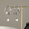 Stainless Steel Freshwater Pearl Teardropr Dangle Stud Earrings, Silver, 39.2x17.9mm