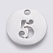 Non-Tarnish 304 Stainless Steel Pendants, Cut-Out, Hollow, Flat Round with Number, Stainless Steel Color, Num.5, 19x1.5mm, Hole: 2.5mm