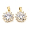 Brass Micro Pave Clear Cubic Zirconia Pendants, Cadmium Free & Nickel Free & Lead Free, Flower, Light Gold, 16.5x14.5x6.5mm, Hole: 5x3mm