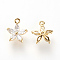 Brass Cubic Zirconia Charms, Nickel Free, Real 18K Gold Plated, Flower, 11x9x3mm, Hole: 1mm