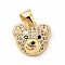 Rack Plating Brass Micro Pave Cubic Zirconia Charms, Cadmium Free & Lead Free, Real 18K Gold Plated, Long-Lasting Plated, Bear Head Charm, Clear, 11.5x12x5mm, Hole: 3.5x4.5mm