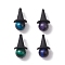 4Pcs 4 Colors Natural Tiger Eye Dyed Pendants, Round Charms with Black Alloy Witch Hat, Mixed Color, 19x11x11mm, Hole: 2mm, 1pc/color
