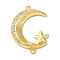 Brass Micro Pave Clear Cubic Zirconia Connector Charms, Cadmium Free & Lead Free, Moon Links with Star, Real 16K Gold Plated, 26x19x3.5mm, Hole: 1.5mm