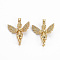 Brass Micro Pave Clear Cubic Zirconia Pendants, Nickel Free, Angel, Real 16K Gold Plated, 32.5x28.5x7mm, Hole: 3x5mm
