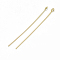 Brass Eye Pins, Cadmium Free & Nickel Free & Lead Free, Real 18K Gold Plated, 50mm, Hole: 1.6~1.8mm, Pin: 0.8mm