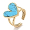 Ion Plating(IP) 304 Stainless Steel Ring, Adjustable Synthetic Turquoise Rings, Heart, 18x17.5mm, Inner Diameter: Adjustable